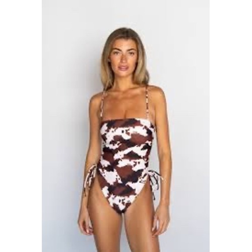 NEW Skatie Cow Print One Piece Swimsuit Womens Small Brown Black White